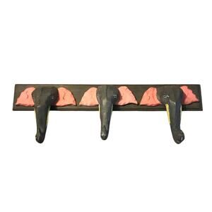 Pier 1 Imports Carved Wood Elephant Wall Coat Hat Rack 3 Hooks Nursery Decor